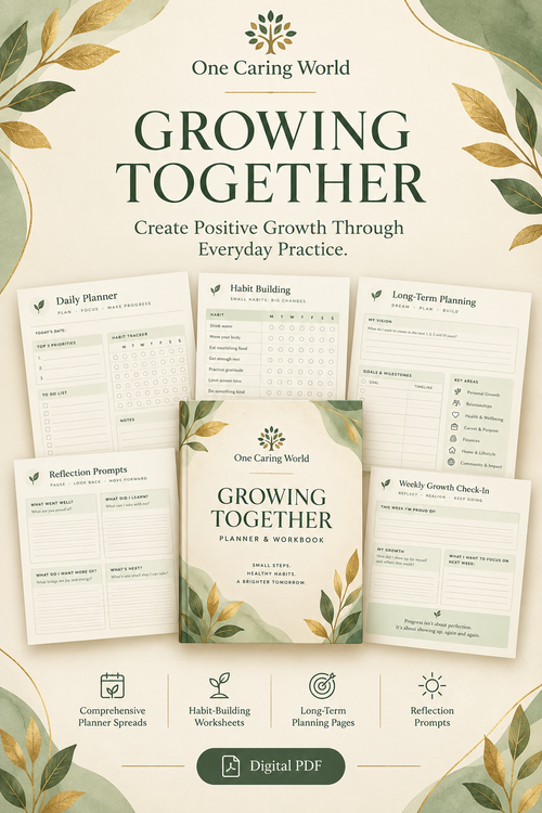 Growing Together — Digital PDF workbook cover — One Caring World