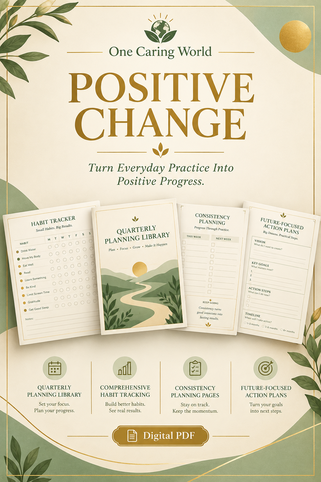 Positive Change — Digital PDF workbook cover — One Caring World