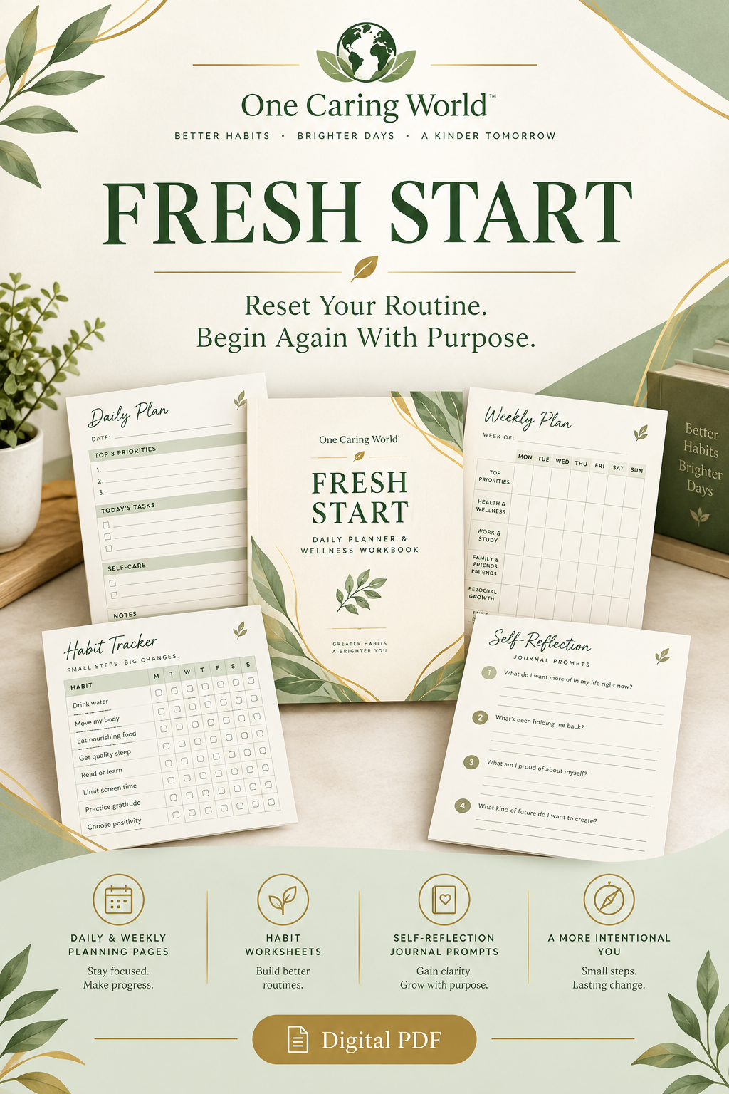 Fresh Start — Digital PDF workbook cover — One Caring World